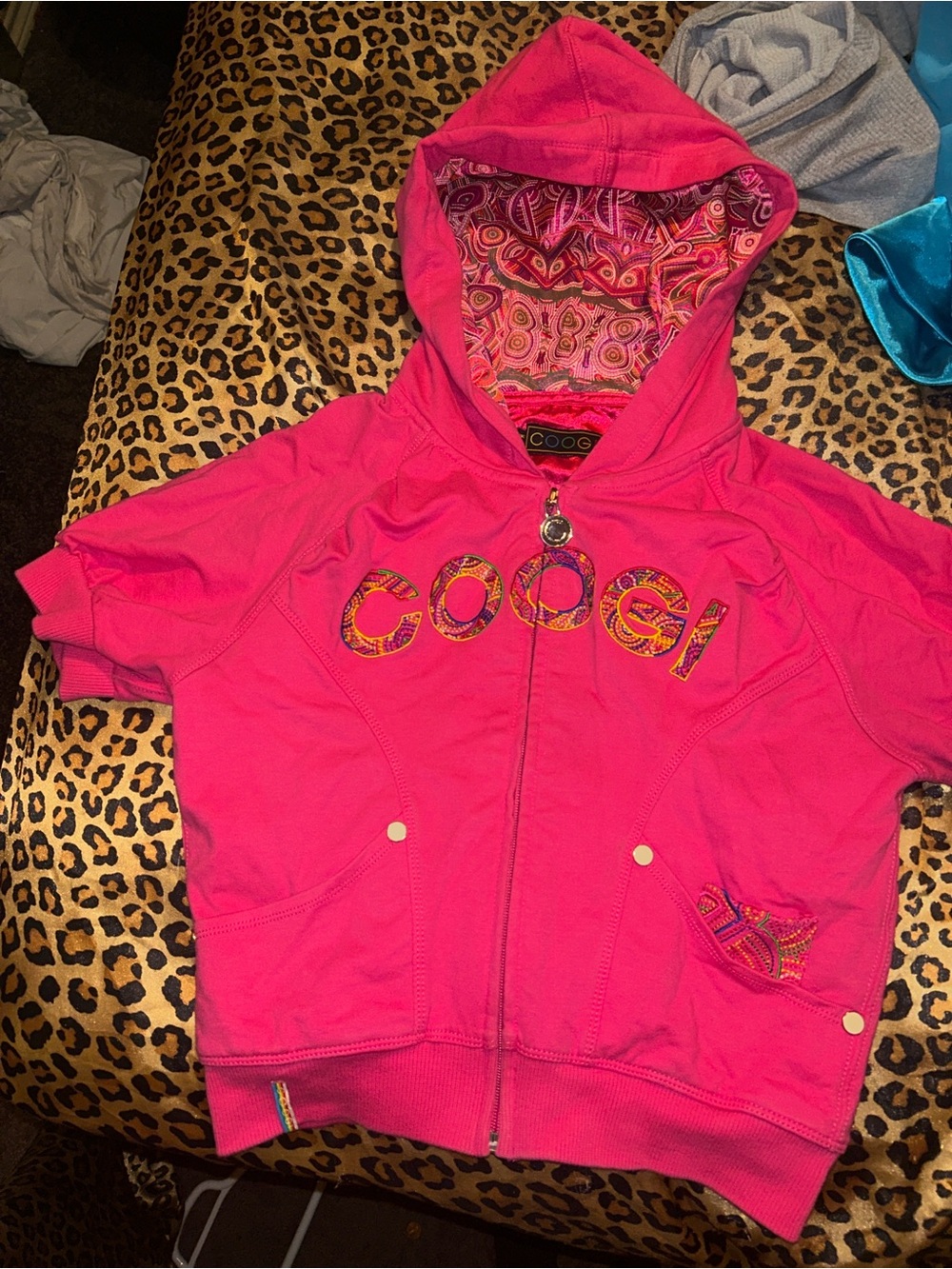 COOGI Girls Bright Pink Zip Hoodie with Patterned Lining